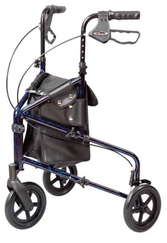 Compass Health Brands CarexÂ® Trio Three-Wheel Rolling Walker, 31.75 â€“ 38 Inch Handle Height, Blue